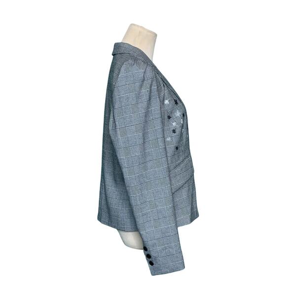CeCe gray plaid embroidered floral one button blazer size 12 - Picture 5 of 13